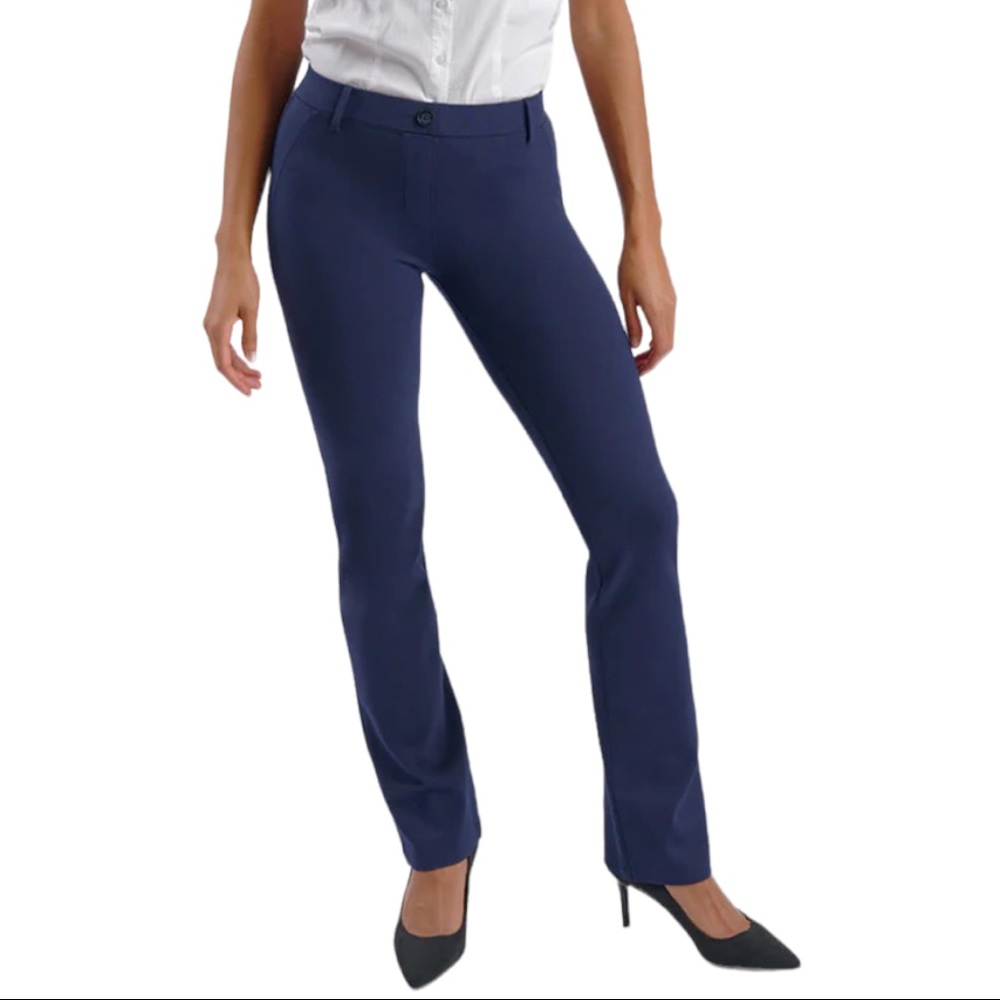 BETABRAND Straight-Leg Classic Dress Pant Yoga Pants in Navy. Size Medium